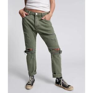 One Teaspoon Messed Up Saints 24 Military Green Boyfriend Jeans Distressed